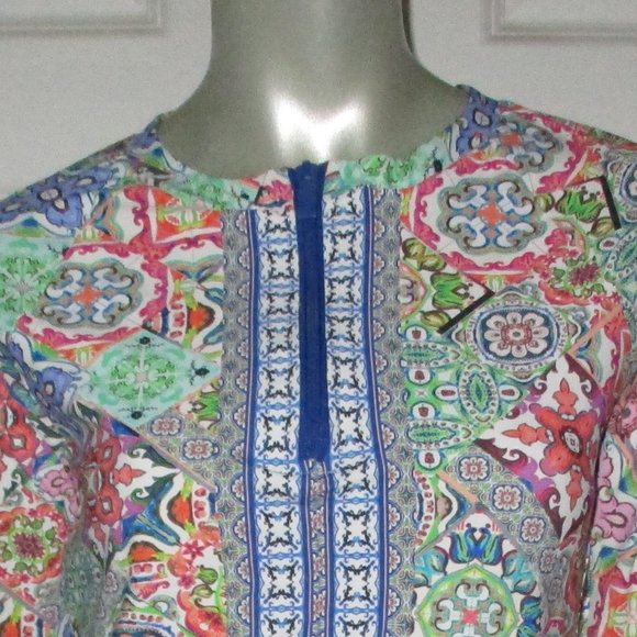 NANETTE LEPORE Multi-Color Long Sleeve Zip Front Blouse - Picture 2 of 6